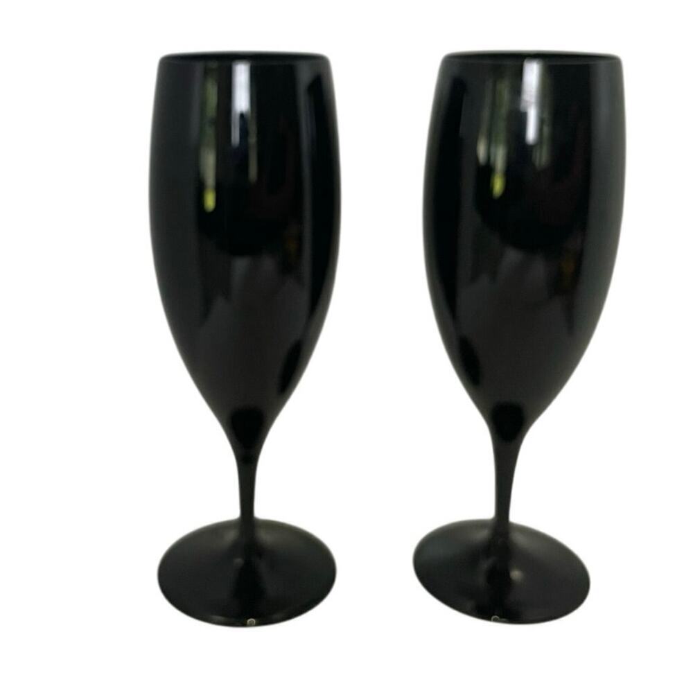 VTG Mikasa Glasses glossy black fluted goblets wine/champagne/water